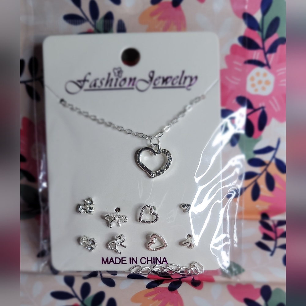 Heart Pendant and Earring Set